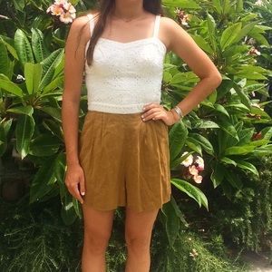 Anthropologie Romper, white eyelet and olive green